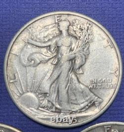1942/43/45/46-S's Silver Walking Halves (4), F+ thru EF, See Pics