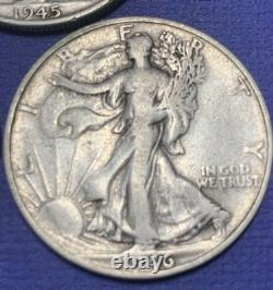 1942/43/45/46-S's Silver Walking Halves (4), F+ thru EF, See Pics