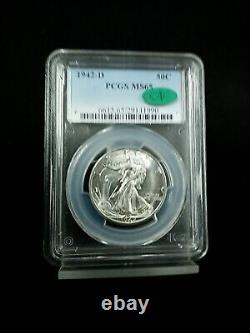 1942 D 50c Walking Liberty Half Dollar Pcgs Ms65 Cac #2866