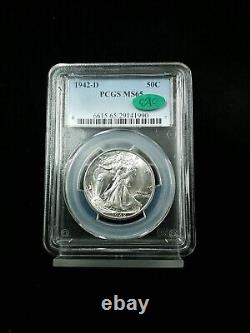 1942 D 50c Walking Liberty Half Dollar Pcgs Ms65 Cac #2866