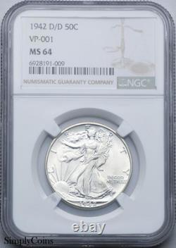 1942-D/D Walking Liberty Half Dollar NGC MS64 RPM VP-001 Silver Coin