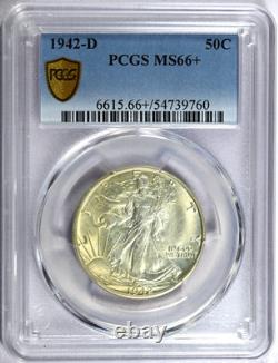 1942-D PCGS MS66+ Walking Liberty Silver Half Dollar with Gold Shield