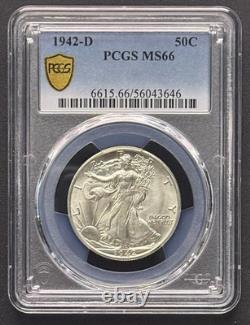 1942-D Walking Liberty Half Dollar PCGS MS66 Gem Luster Denver Mint