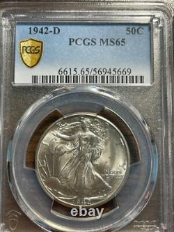 1942-D Walking Liberty Silver Half Dollar 50C PCGS MINT STATE 65 MS 65 Walker
