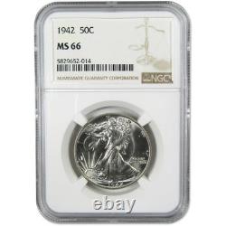 1942 Liberty Walking Silver Half Dollar MS 66 NGC 50c Coin