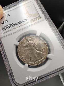 1942 NGC MS 65 Walking Liberty Half Dollar MS65 50c Beautiful Walker Silver Coin