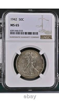 1942 NGC MS 65 Walking Liberty Half Dollar MS65 50c Beautiful Walker Silver Coin