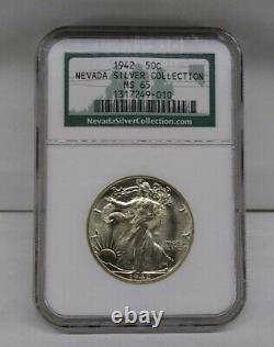 1942 NGC MS 65 Walking Liberty Half Dollar Nevada Silver Collection Coin Hoard