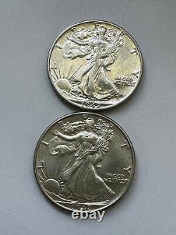 1942 PAIR OF Uncirculated Walking Liberty Silver Half Dollar No Mint Mark (P)
