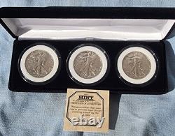 1942-P, 1943-D, 1944-S walking liberty. 50 90% silver First Commorative Mint COA