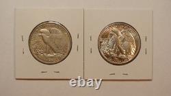 1942 P & S WALKING LIBERTY HALVES 2 AU UNCIRCULATED SILVER 50C Coins