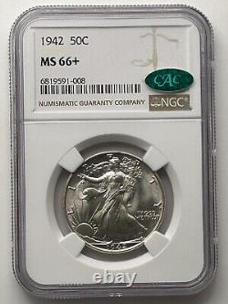 1942 P Walking Liberty Half Dollar NGC MS66+ CAC Green Premium Quality Walker
