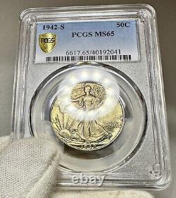 1942-S Walking Liberty Half Dollar MS65 PCGS Gold Shield. Red Toning Highlights