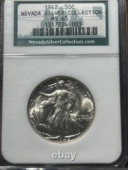 1942 Walking Liberty Half Dollar NGC MS 65 Nevada Silver Collection Old Holder