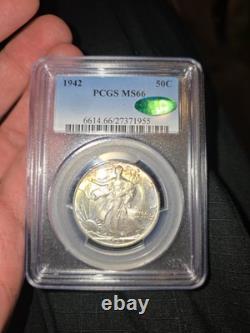 1942 Walking Liberty Half Dollar PCGS MS66 + CAC GREEN LABEL STICKER