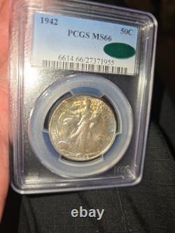 1942 Walking Liberty Half Dollar PCGS MS66 + CAC GREEN LABEL STICKER