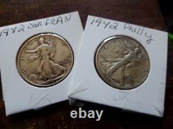 1942 Walking Liberty Half Dollars Set P&S Mintmarks 90% Silver Vintage US Coins
