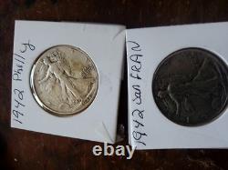 1942 Walking Liberty Half Dollars Set P&S Mintmarks 90% Silver Vintage US Coins