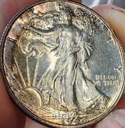 1942 Walking Liberty Proof Half Dollar. Old, Light Cleaning -Retoned. Pretty