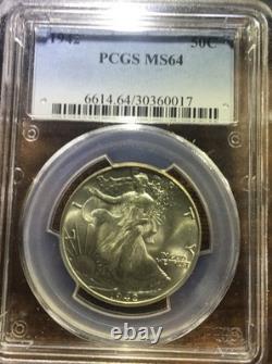 1942 Walking Liberty Silver Half Dollar CERTIFIED PCGS MS 64