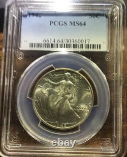 1942 Walking Liberty Silver Half Dollar CERTIFIED PCGS MS 64