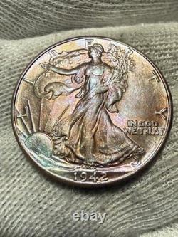 1942 Walking Liberty Silver Half Dollar Gem BU- UNC PQ Original Beauty? Toned