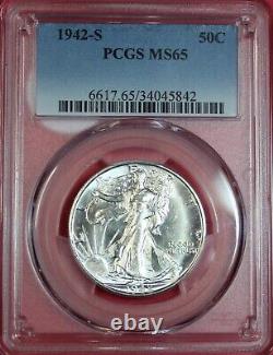 1942-s Walking Liberty Half Dollar Pcgs Ms65