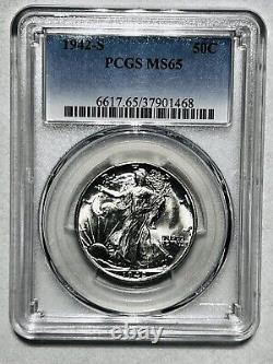 1942-s Walking Liberty Half Silver Dollar Pcgs Ms65 Certified 50c Blast White