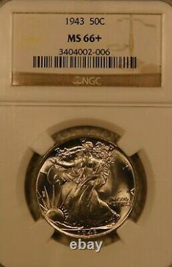 1943 50C Silver Walking Liberty Half Certified NGC MS66+ Lustrous Sharp