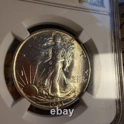 1943 50C Walking Liberty Half Dollar NGC MS64 90% Silver WWII Era Rim Toning 1943 50C Walking Liberty Half Dollar NGC MS64 90% Silver WWII Era Rim Toning
