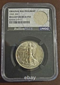 1943 90% Silver Walking Liberty Slab With Original Bag Fragment NGC BU