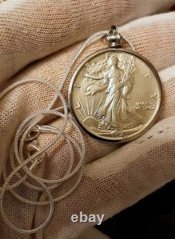 1943 AU 90% Silver Walking Liberty Half Dollar Coin with. 925 Inch Necklace