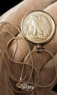 1943 AU 90% Silver Walking Liberty Half Dollar Coin with. 925 Inch Necklace