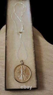 1943 AU 90% Silver Walking Liberty Half Dollar Coin with. 925 Inch Necklace