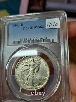 1943-D 50c Walking Liberty Silver Half Dollar PCGS MS64