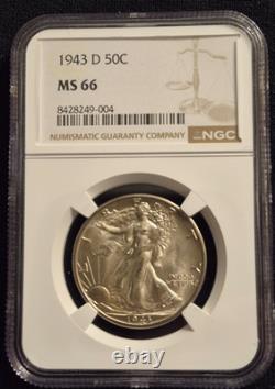 1943-D Walking Liberty Silver Half Dollar Graded by NGC as MS-66