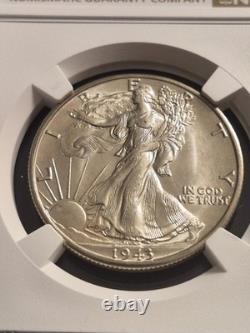 1943-D Walking Liberty Silver Half Dollar Graded by NGC as MS-66