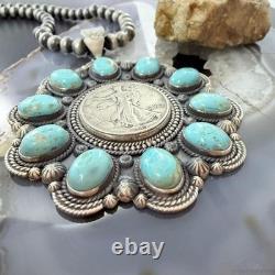 1943 Genuine 90% Silver Walking Liberty Half Dollar Coin withTurquoise Uni Pendant
