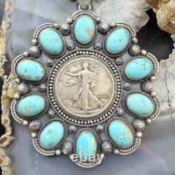 1943 Genuine 90% Silver Walking Liberty Half Dollar Coin withTurquoise Uni Pendant