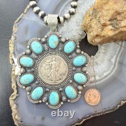 1943 Genuine 90% Silver Walking Liberty Half Dollar Coin withTurquoise Uni Pendant