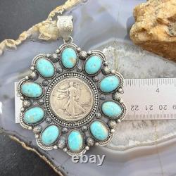 1943 Genuine 90% Silver Walking Liberty Half Dollar Coin withTurquoise Uni Pendant