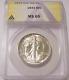1943-p 50c Walking Liberty Half Dollar Gem Bu Anacs Ms65 Low Pop Highest Grades