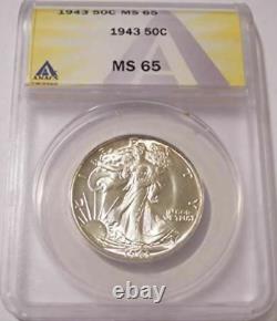 1943-P 50C Walking Liberty Half Dollar Gem BU ANACS MS65 Low Pop Highest Grades
