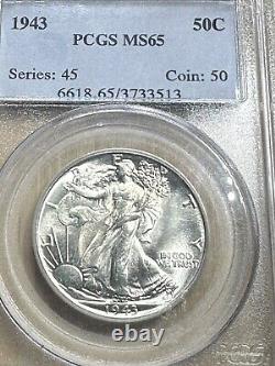 1943-P PCGS MS65  Walking Liberty Silver Half Dollar GEM BU Blast White