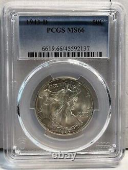 1943 P WALKING LIBERTY SILVER HALF DOLLAR Graded PCGS MS66 Coin Denver Mint Slab