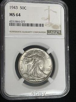 1943 SILVER Walking Liberty Half Dollar NGC Graded MS 64