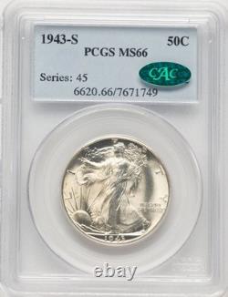 1943-S 50C CAC Walking Liberty Half Dollar PCGS MS66