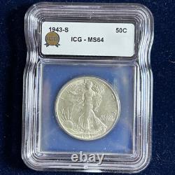 1943-S ICG MS64 50C Walking Liberty Half Dollar