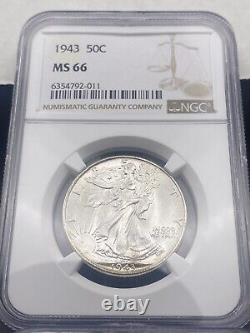 1943 S Walking Liberty Half Dollar NGC MS66 Very Nice Mostly White