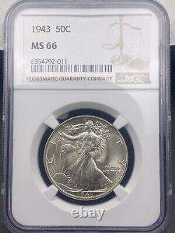 1943 S Walking Liberty Half Dollar NGC MS66 Very Nice Mostly White